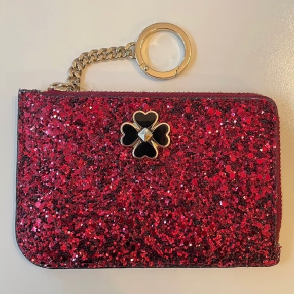 NWT Kate Spade New York Odette Glitter Med L-Zip Card Holder KEYPOUCH Cherry Red - Picture 4 of 5